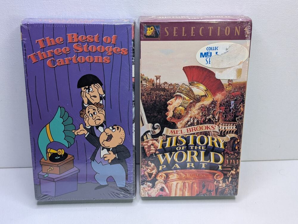 Three Stooges Cartoons & Mel Brooks Historyof the World Part I VHS Lot Sealed